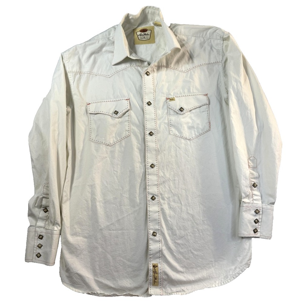 Larry Mahan Cowboy Collection Shirt Mens XL White Pearl Snap Diamond Western